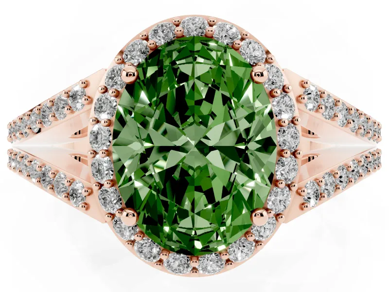 Oval Split Shank Halo Engagement Ring Setting for a Fancy Green Lab-Grown Diamond | Rose Gold