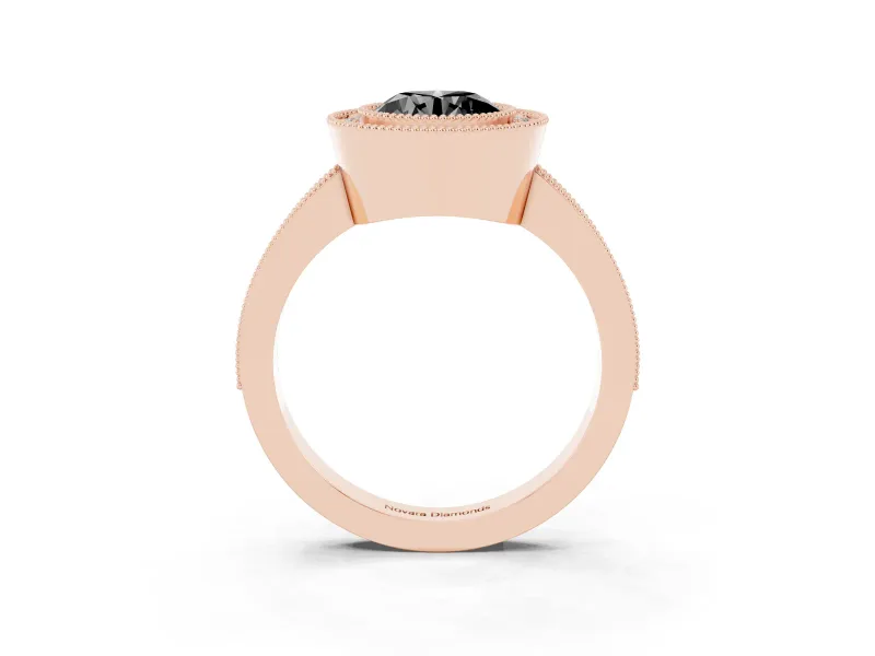 Round Vintage Milgrain Halo Engagement Ring Setting for a Black Center | Pavé Band | Rose Gold
