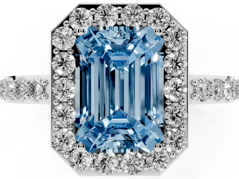 Emerald Cut Halo Engagement Ring Setting for a Fancy Blue Lab-Grown Diamond | White Gold - Design NV-24751