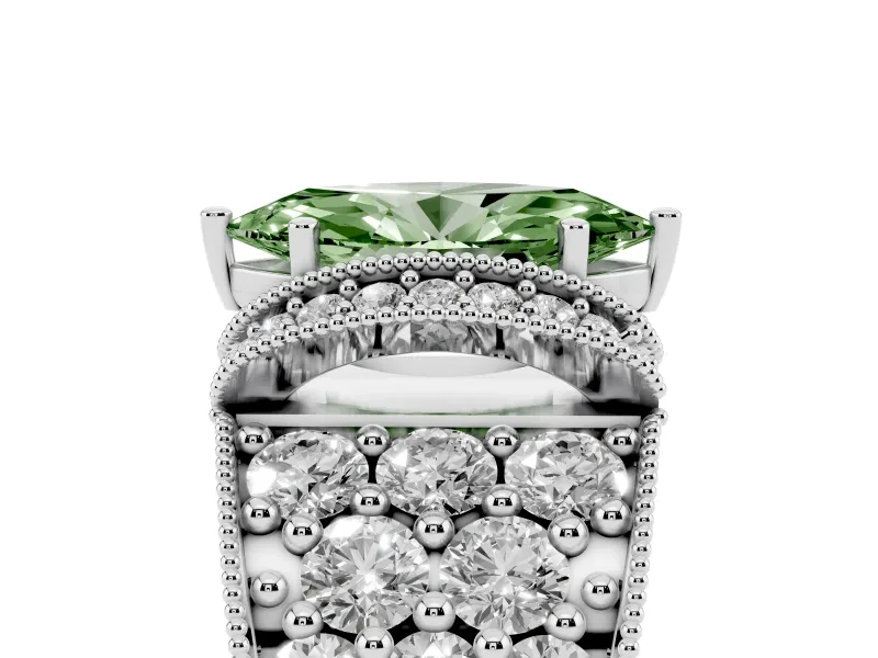 Marquise Vintage Pave Engagement Ring Setting for a Fancy Green Lab-Grown Diamond | Milgrain Edges | White Gold