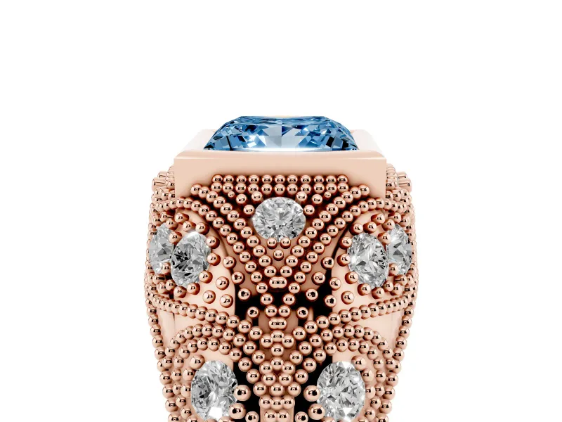 Princess Cut Vintage Bezel Engagement Ring Setting for a Fancy Blue Lab-Grown Diamond | Rose Gold