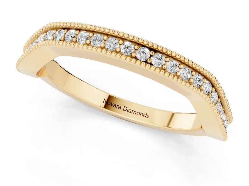 Round Lab-Grown Diamond Milgrain Channel Set Contour Wedding Band | Smooth Top | Yellow Gold