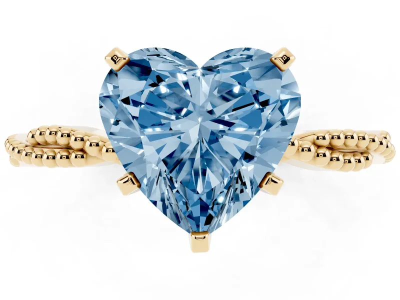 Heart-Shaped Twisted Engagement Ring Setting for a Fancy Blue Lab-Grown Diamond | Beaded Twist | Yellow Gold