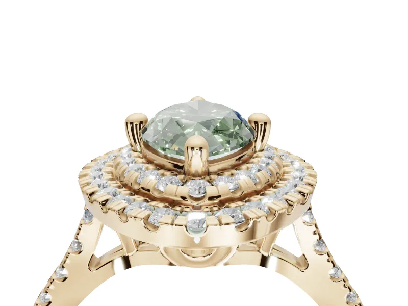 Fancy Green Marquise Lab-Grown Diamond Double Halo Statement Ring Set in Yellow Gold with Pavé Band