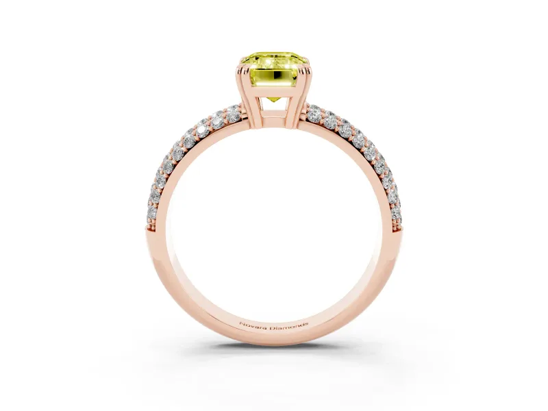 Emerald Cut Three Row Pave Engagement Ring Setting for a Fancy Yellow Lab-Grown Diamond | Rose Gold