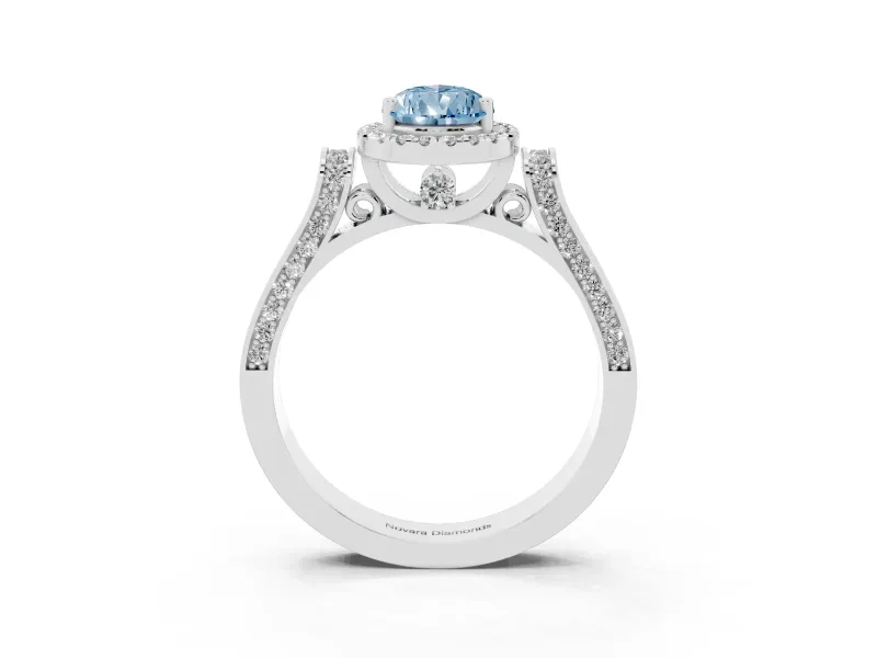 Fancy Blue Pear Cut Diamond Halo Ring Set in Silver with Pavé-Lined Split Shank Band