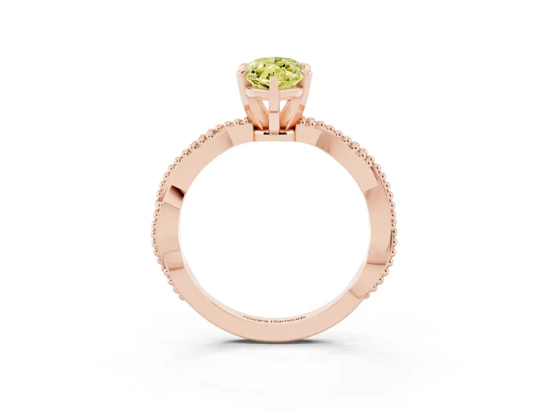 Fancy Yellow Marquise Cut Diamond Solitaire Ring Set in Rose gold with Twisted Band and Bead Prong Setting