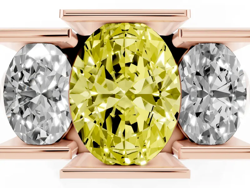 Oval Channel-Set Three Stone Engagement Ring Setting for a Fancy Yellow Lab-Grown Diamond | Wide Flat Band | Rose Gold
