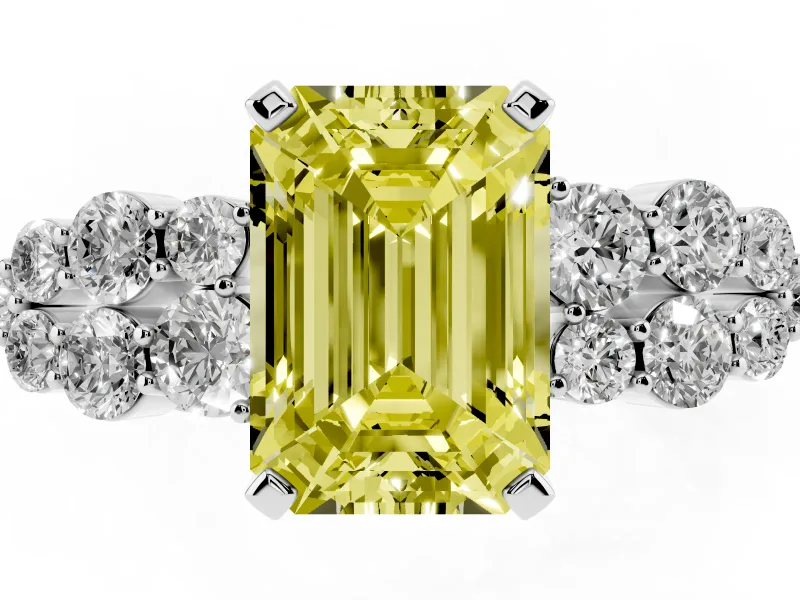 Emerald Cut Engagement Ring Setting for a Fancy Yellow Lab-Grown Diamond | Sterling Silver - Design NV-24489