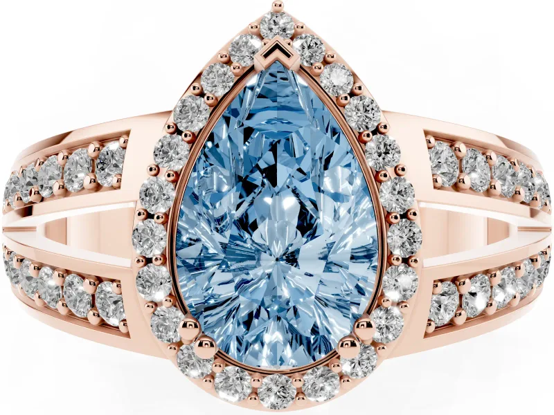 Pear-Shaped Halo Engagement Ring Setting for a Fancy Blue Lab-Grown Diamond | Two-Row Pave Split Shank | Rose Gold