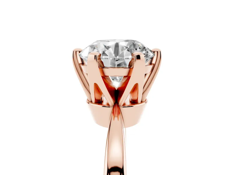 Round Cut Diamond Solitaire Engagement Ring Set in Rose gold with Slim Tapered Solitaire Band