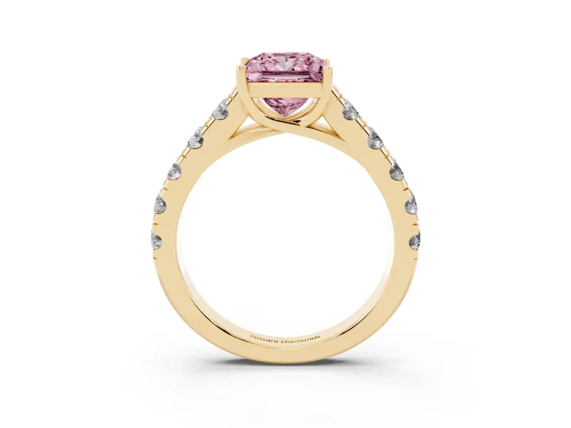 Princess Cut Engagement Ring Setting for a Fancy Pink Lab-Grown Diamond | Yellow Gold - Design NV-24643