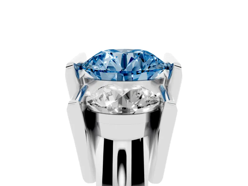 Round Channel-Set Three Stone Engagement Ring Setting for a Fancy Blue Lab-Grown Diamond | Wide Flat Band | White Gold