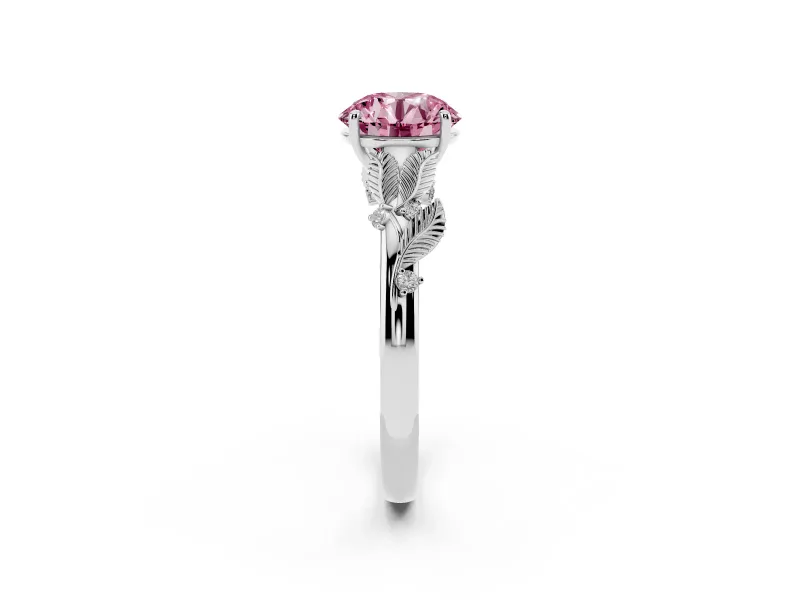 Round Leaf Solitaire Engagement Ring Setting for a Fancy Pink Lab-Grown Diamond | Sterling Silver