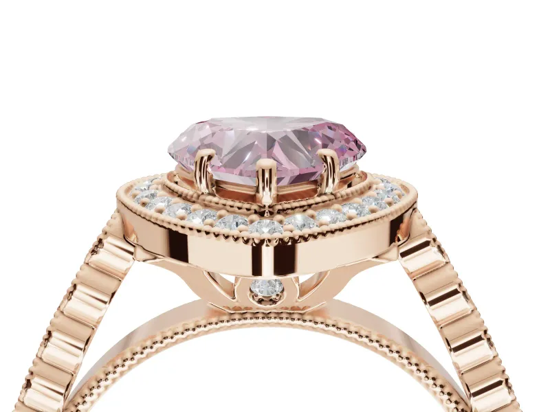 Heart-Shaped Graduated Milgrain Halo Engagement Ring Setting for a Fancy Pink Lab-Grown Diamond | Rose Gold