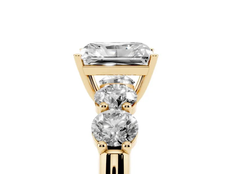 Radiant Cut Five Stone Engagement Ring Setting | Prong Set Side Stones | Yellow Gold