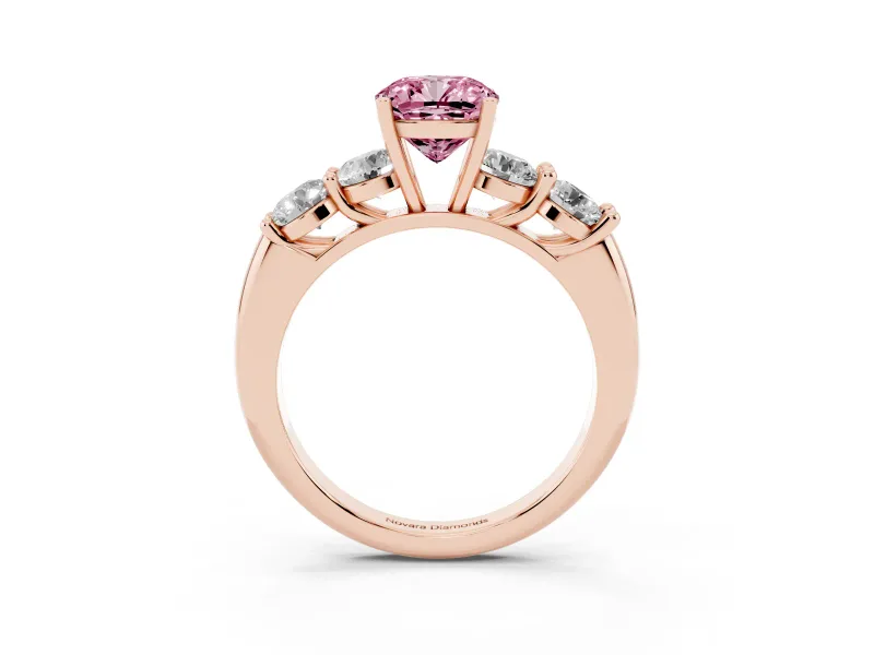 Cushion Cut Five Stone Engagement Ring Setting for a Fancy Pink Lab-Grown Diamond | Prong Set Side Stones | Rose Gold