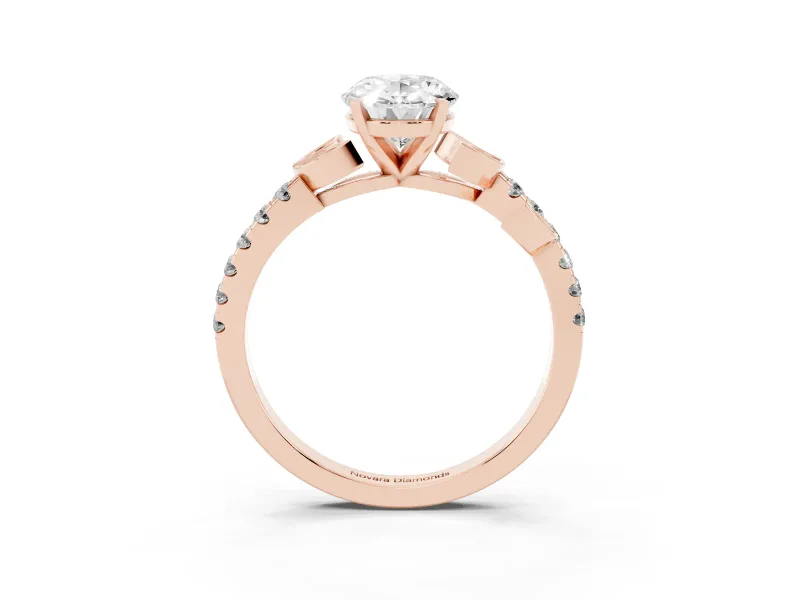 Oval Leaf Pavé Engagement Ring Setting | Leaf Motif Shoulders | Rose Gold