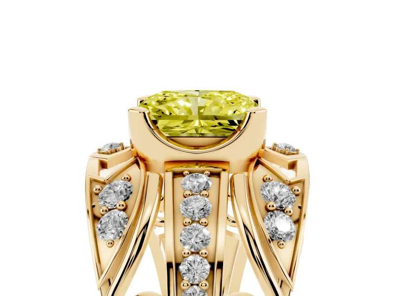 Radiant Cut Art Deco Engagement Ring Setting for a Fancy Yellow Lab-Grown Diamond | Yellow Gold