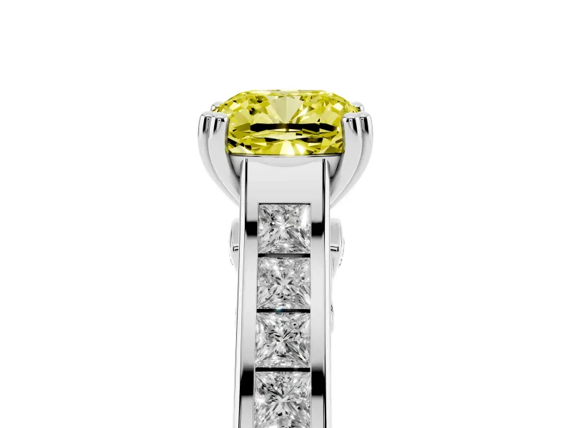 Cushion Cut Channel Engagement Ring Setting for a Fancy Yellow Lab-Grown Diamond | White Gold - Design NV-24671