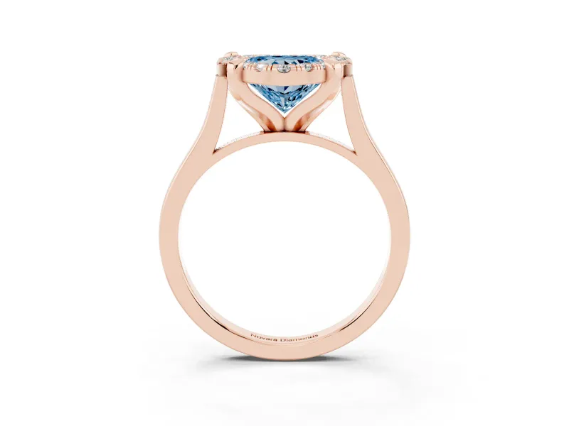 Heart-Shaped Claw Corner Halo Engagement Ring Setting for a Fancy Blue Lab-Grown Diamond | Slim Plain Band | Rose Gold