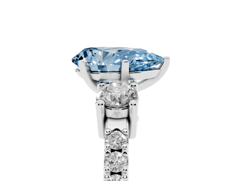 Pear-Shaped Three Stone Pavé Engagement Ring Setting for a Fancy Blue Lab-Grown Diamond | Round Side Stones | Platinum