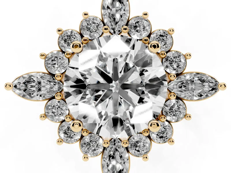Round Cluster Halo Engagement Ring Setting | Yellow Gold