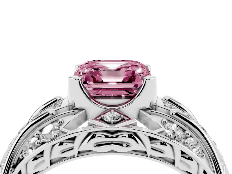 Asscher Cut Art Deco Graduated Engagement Ring Setting for a Fancy Pink Lab-Grown Diamond | Platinum