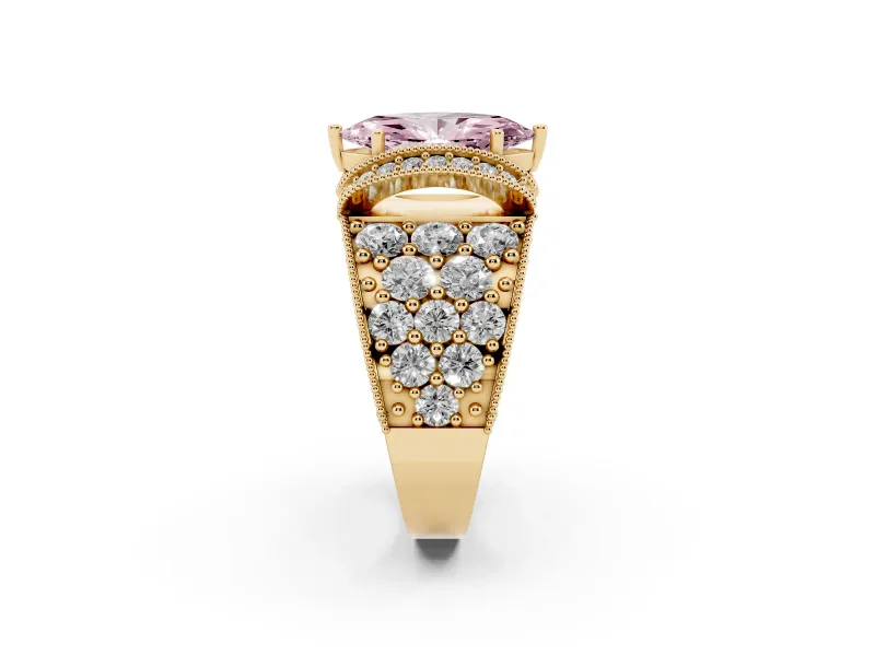 Marquise Vintage Pave Engagement Ring Setting for a Fancy Pink Lab-Grown Diamond | Milgrain Edges | Yellow Gold