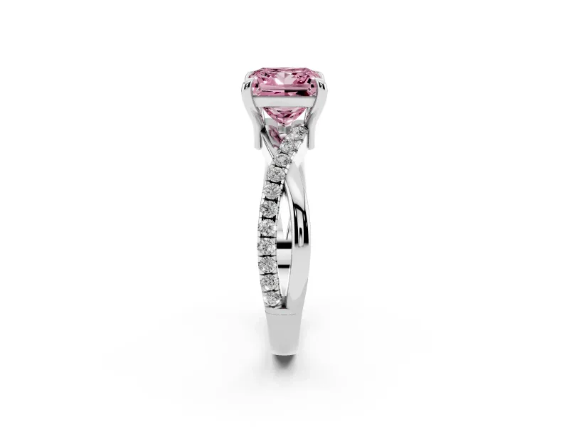 Princess Cut Twist Engagement Ring Setting for a Fancy Pink Lab-Grown Diamond | Sterling Silver