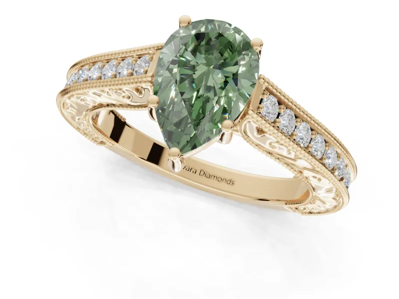 Pear-Shaped Vintage Engagement Ring Setting for a Fancy Green Lab-Grown Diamond | Yellow Gold - Design NV-24644