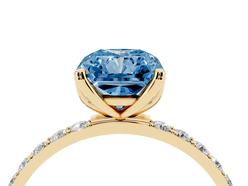 Radiant Cut Pave Solitaire Engagement Ring Setting for a Fancy Blue Lab-Grown Diamond | Slim Band | Yellow Gold