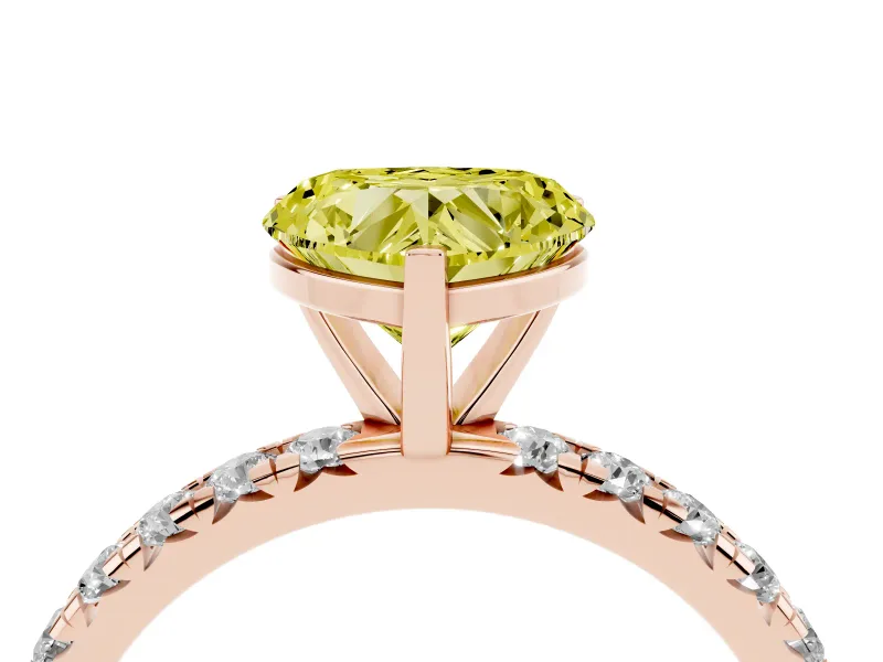 Heart-Shaped Pavé Engagement Ring Setting for a Fancy Yellow Lab-Grown Diamond | Rose Gold