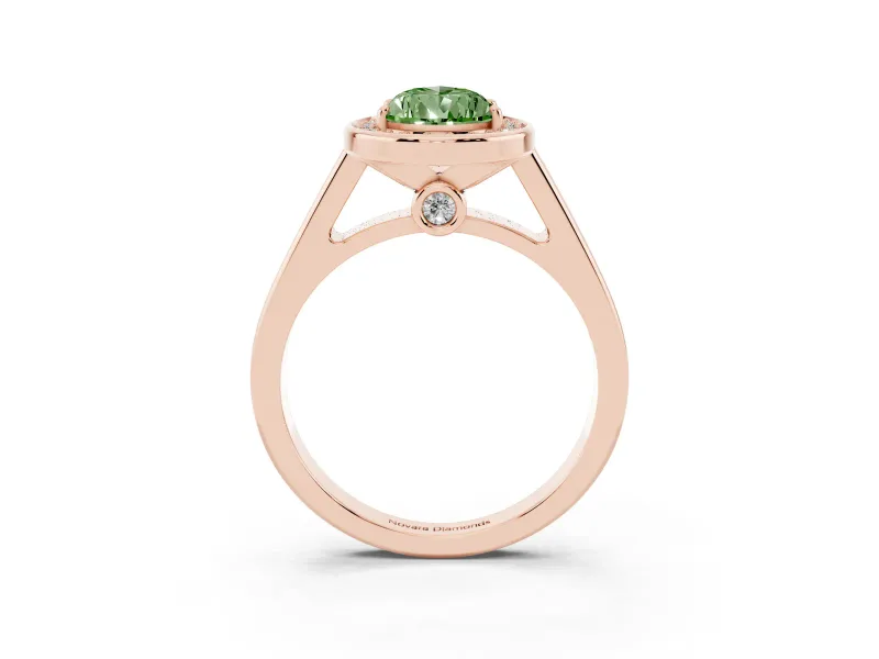 Pear-Shaped Rimmed Halo Engagement Ring Setting for a Fancy Green Lab-Grown Diamond | Rose Gold