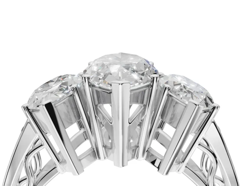 Marquise Three Stone Engagement Ring Setting | Beaded Shoulders | White Gold