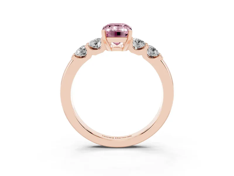 Emerald Cut Five Stone Engagement Ring Setting for a Fancy Pink Lab-Grown Diamond | Rose Gold