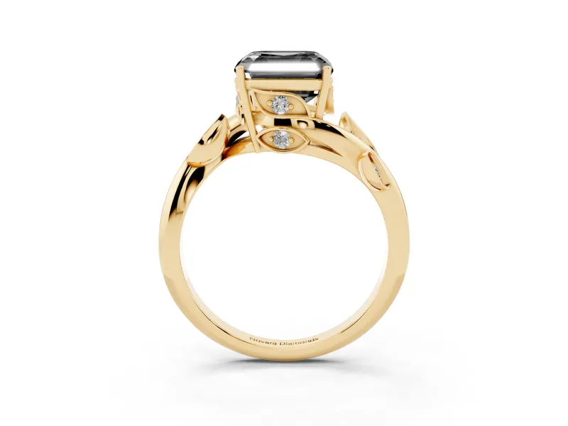 Asscher Cut Twisted Bypass Engagement Ring Setting for a Black Center | Leaf Vine | Yellow Gold