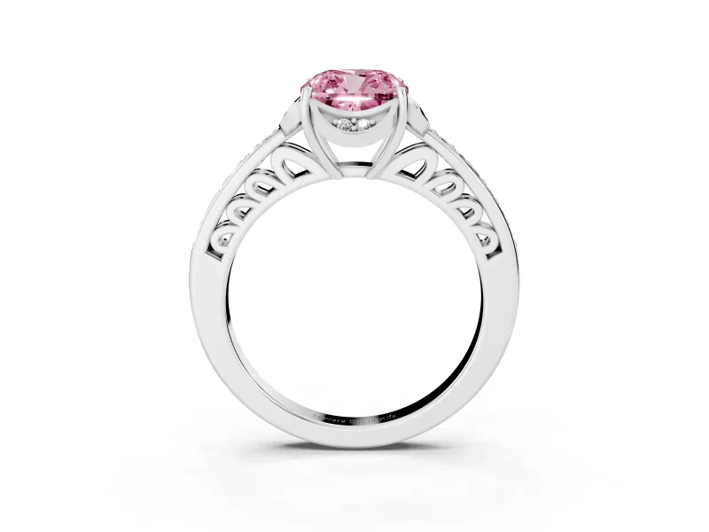 Cushion Cut Floral Pavé Engagement Ring Setting for a Fancy Pink Lab-Grown Diamond | White Gold