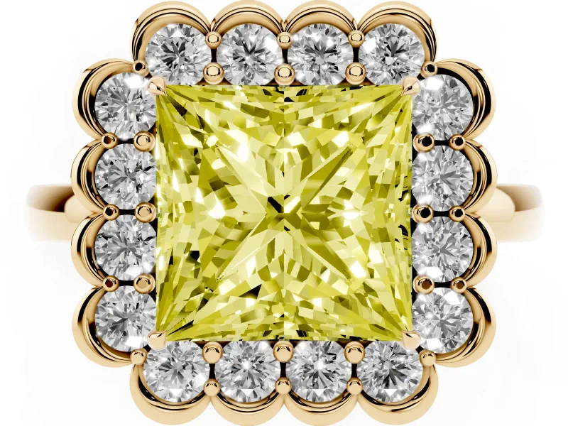 Princess Cut Halo Engagement Ring Setting for a Fancy Yellow Lab-Grown Diamond | Yellow Gold - Design NV-24719