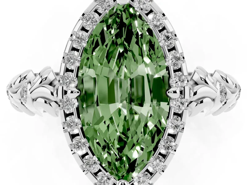 Marquise Leaf Halo Engagement Ring Setting for a Fancy Green Lab-Grown Diamond | Platinum