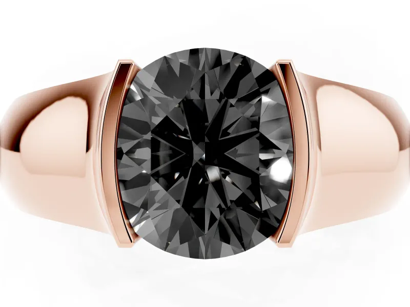 Round Half Bezel Solitaire Engagement Ring Setting for a Black Center | Wide Band | Rose Gold
