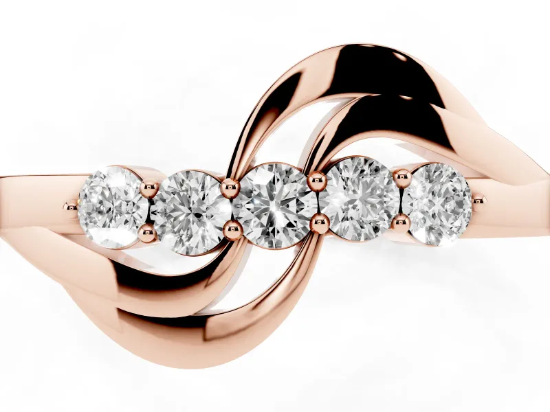 Round Diamond Five-Stone Crossover Band Set in Rose gold with Prong Setting