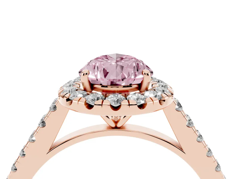 Pear-Shaped Halo Engagement Ring Setting for a Fancy Pink Lab-Grown Diamond | Pave Shoulders | Rose Gold
