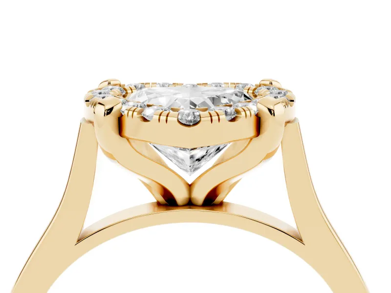 Heart-Shaped Claw Corner Halo Engagement Ring Setting | Slim Plain Band | Yellow Gold