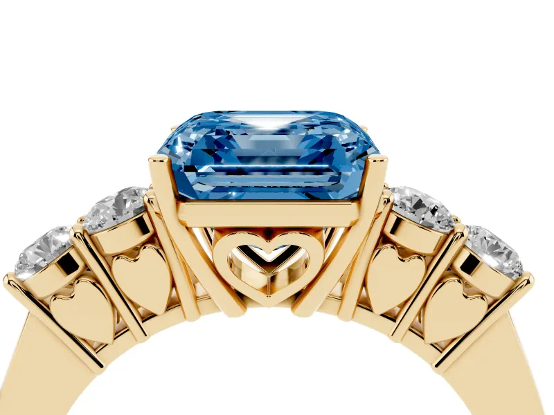 Asscher Cut 5 Stone Engagement Ring Setting for a Fancy Blue Lab-Grown Diamond | Yellow Gold