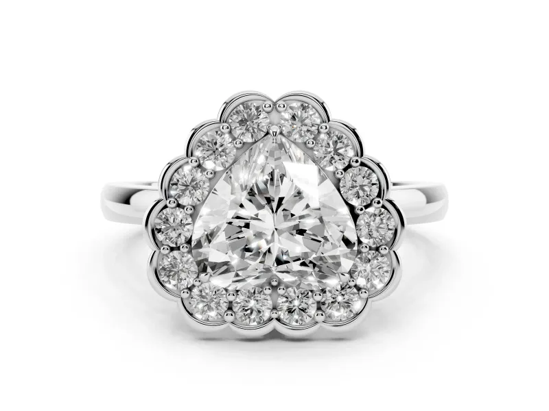 Heart Cut Diamond Halo Cluster Engagement Ring Set in Platinum with Solitaire Band and Prong Setting
