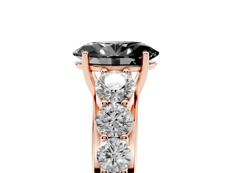 Oval Graduated Side Stone Engagement Ring Setting for a Black Center | Flat Top Band | Rose Gold