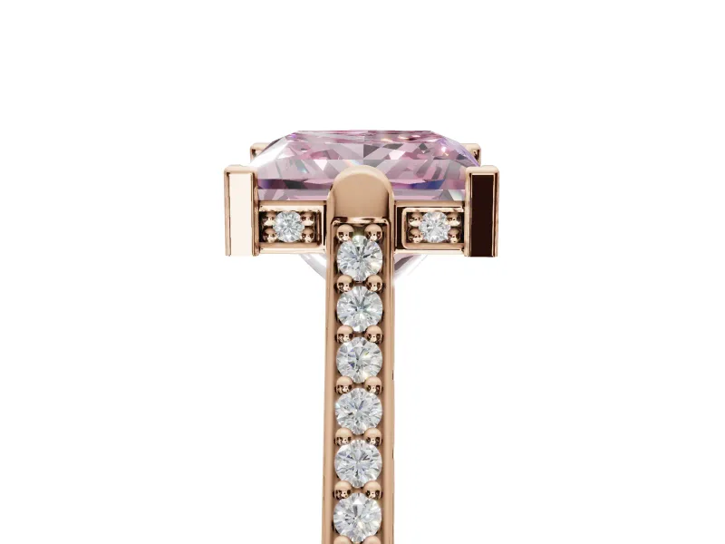 Princess Cut Vintage Cathedral Engagement Ring Setting for a Fancy Pink Lab-Grown Diamond | Carved Band | Rose Gold