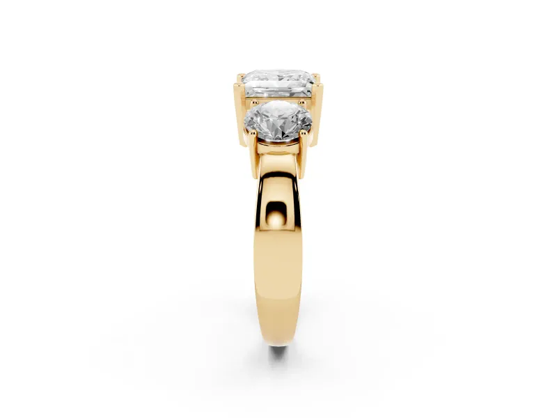 Princess Cut Three Stone Engagement Ring Setting | Wide Plain Band | Yellow Gold