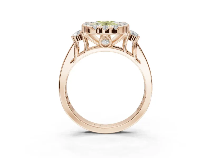Oval Halo Engagement Ring Setting for a Fancy Yellow Lab-Grown Diamond | Side Clusters | Rose Gold